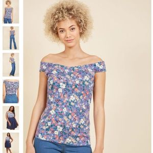 Spring Purple Floral off-the-shoulder Top